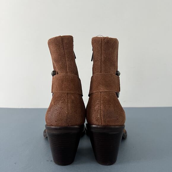 Antonio Melani Tabbie Oiled Suede Pecan Pie Brown Western Buckle Boots - Picture 6 of 8
